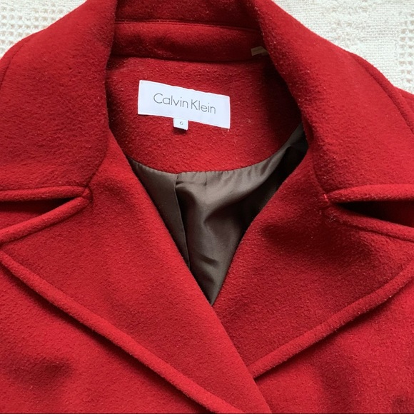 Calvin Klein Berry Red Wool Double Breasted Peacoat size 6 - Picture 10 of 12
